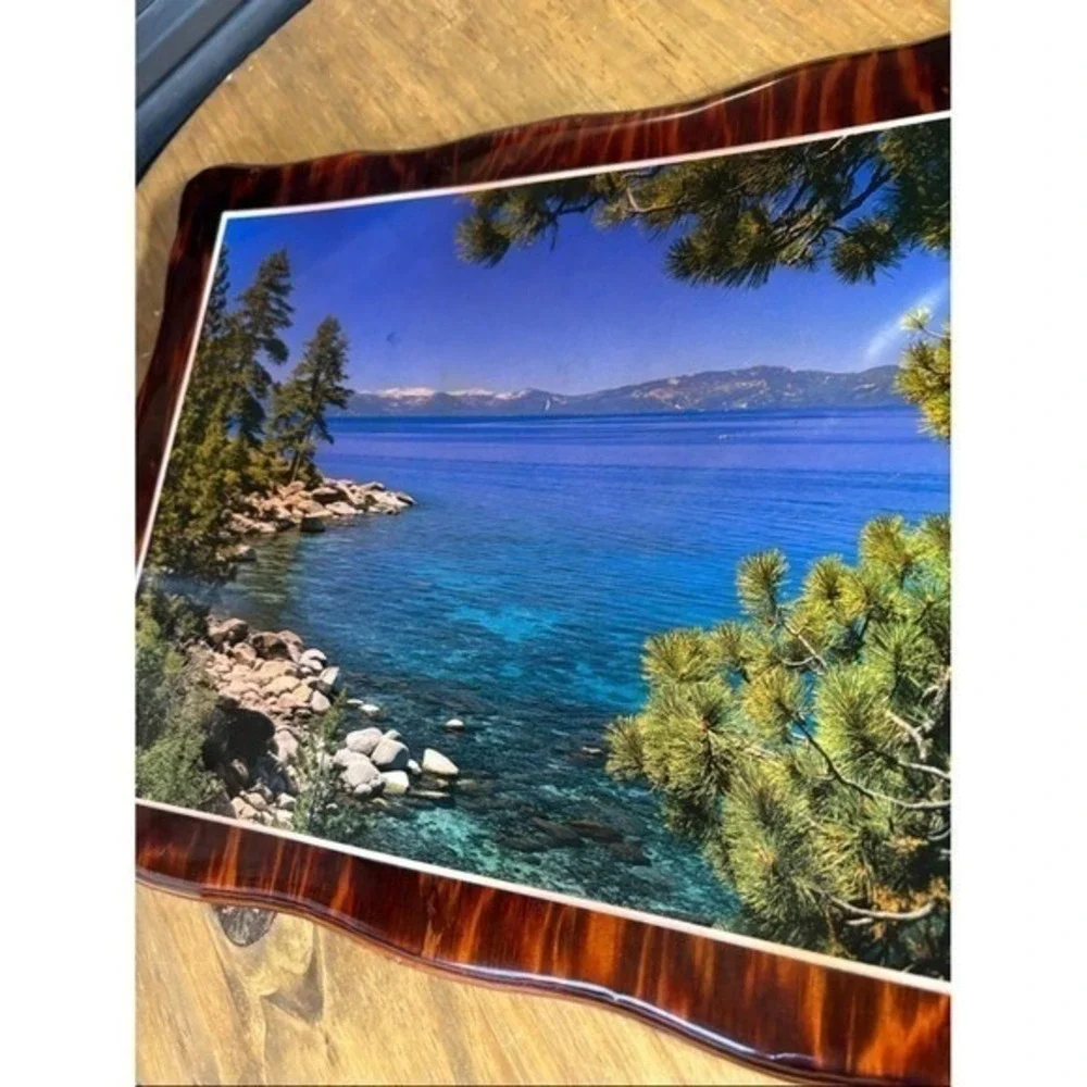 Vintage Lake Tahoe Mountains Landscape Art Print Glossy Wood 70/80s‎ 12